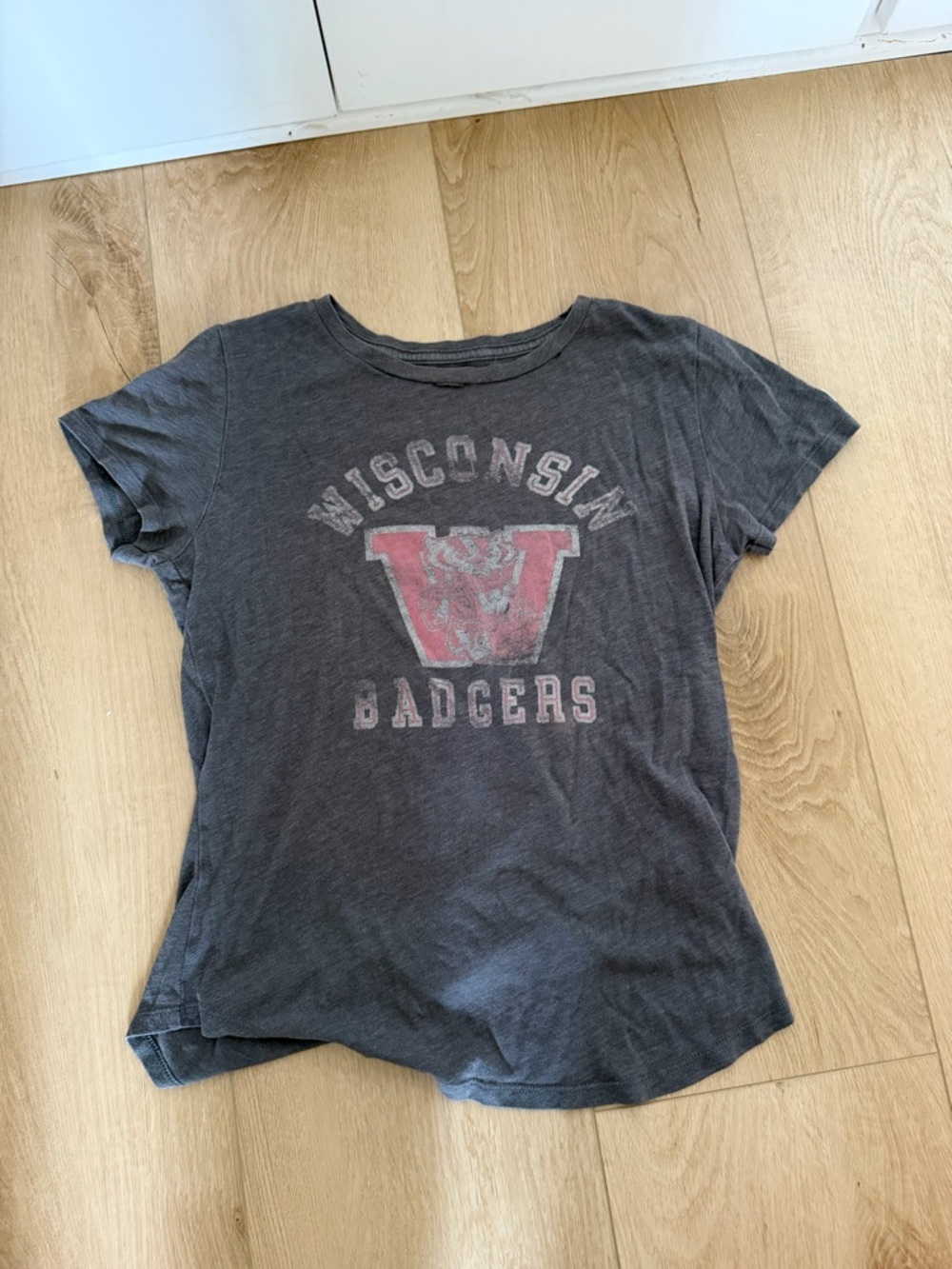 Wisconsin Badgers Graphic Tee - Charcoal with Red Logo